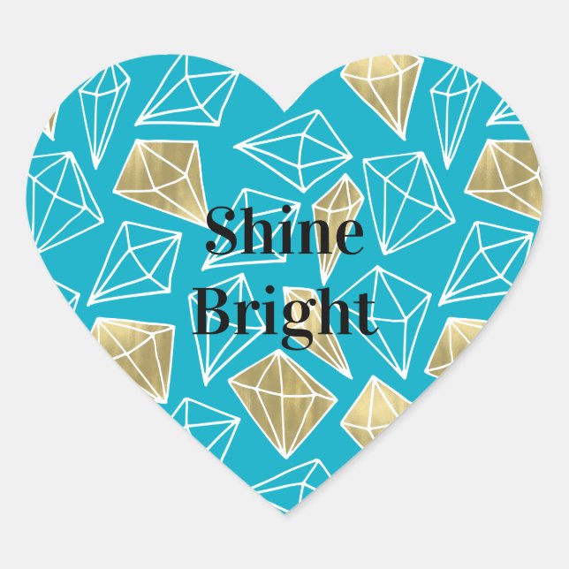 Chic Turquoise Blue Aqua Gold Diamonds Heart Sticker (Front)