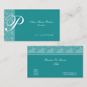 Chic Turquoise Blue Classic Lettering Consultant Business Card