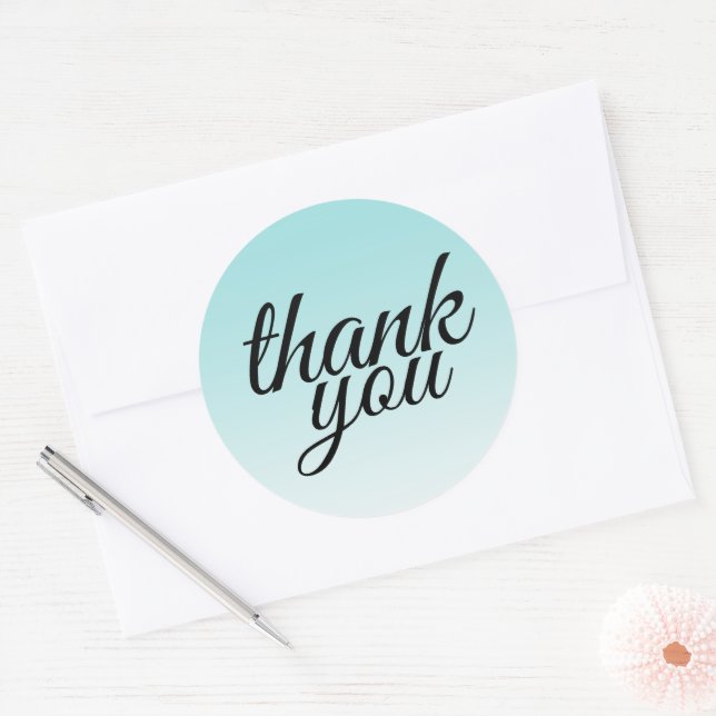 Chic turquoise blue ombre thank you classic round sticker (Envelope)