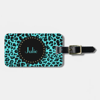 Chic Turquoise Leopard Print Luggage Tag
