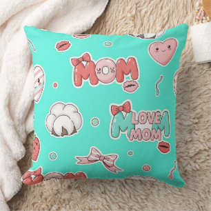 Chic Turquoise Pop Art MOM Love Pattern Cushion