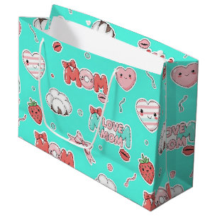 Chic Turquoise Pop Art MOM Love Pattern Large Gift Bag