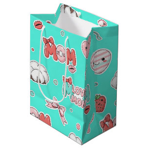 Chic Turquoise Pop Art MOM Love Pattern Medium Gift Bag