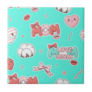 Chic Turquoise Pop Art MOM Love Pattern Tile