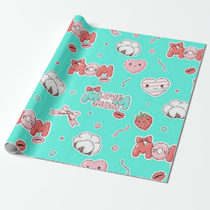 Chic Turquoise Pop Art MOM Love Pattern Wrapping Paper