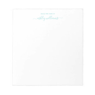 Chic Turquoise Script From the Desk of Name Custom Notepad
