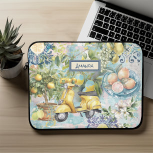 Chic Turquoise Sicilian Citrus Floral Collage Laptop Sleeve