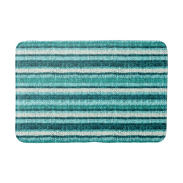 Chic turquoise striped bath mat (Front)