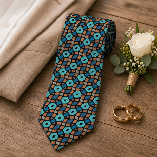 Chic Turquoise Teal Blue Brown Black Tribal Art Tie