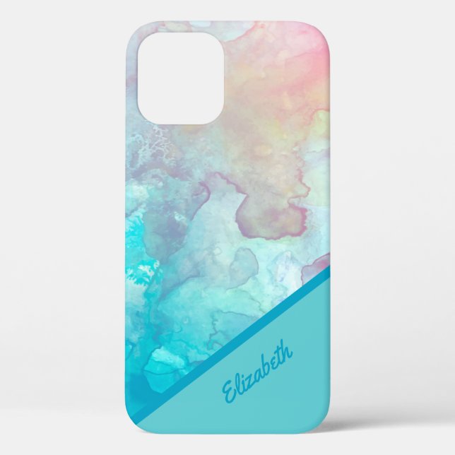 Chic Turquoise Watercolor Personalised Case-Mate iPhone Case (Back)