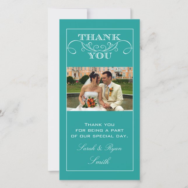 Chic Turquoise Wedding Thank You Photo Cards (Front)
