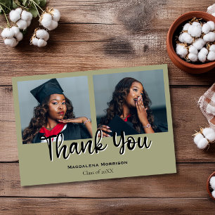 Chic Two Photo Elegant Graduation Thank You Card