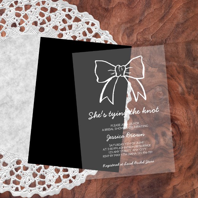 Chic Tying The Knot Hand Drawn Bow Bridal Shower Acrylic Invitations (Chic Tying The Knot Hand Drawn Bow Bridal Shower Acrylic Invitations)