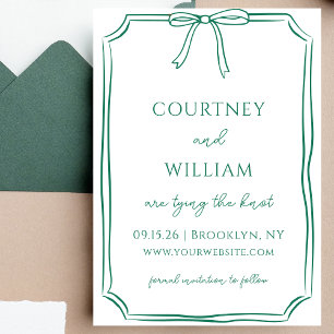 Chic Tying the Knot Hand-Drawn Bow Emerald Green Save The Date