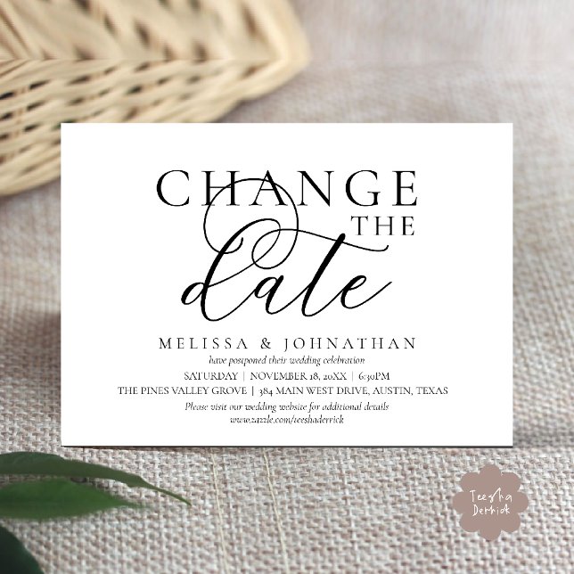 Chic Typographic Wedding Postpone Change the date Invitation (Chic Typographic Wedding Postponement Change the date Invitation Card in Black and White)