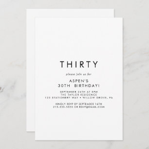 Chic Typography 30th Birthday Party Invitation