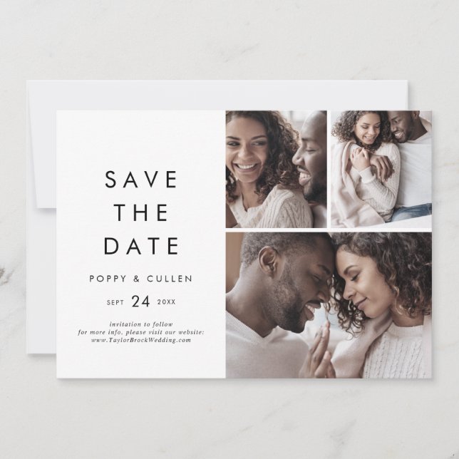 Chic Typography 3 Photo Collage Save The Date (Front)