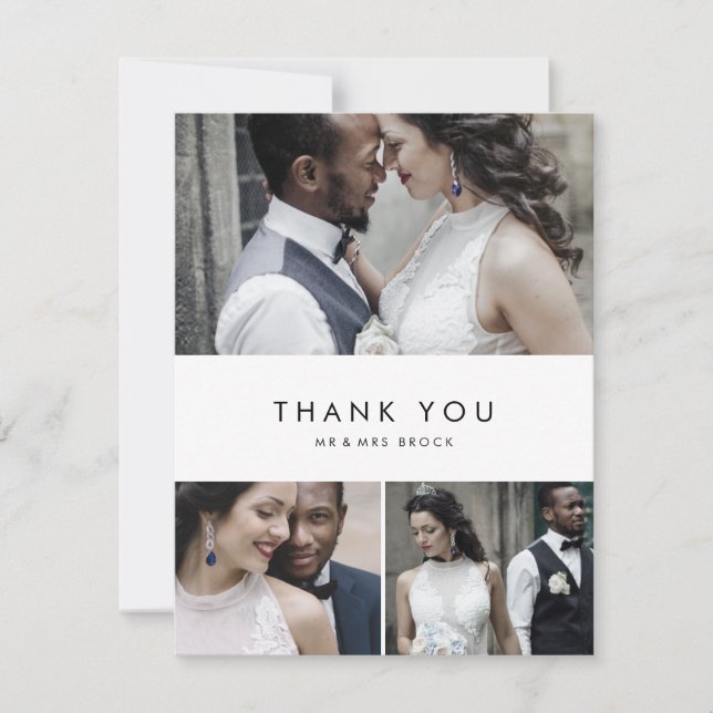 Chic Typography 3 Photo Collage Thank You Card (Front)