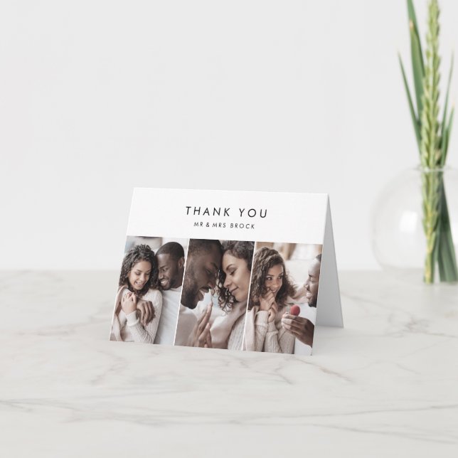 Chic Typography 3 Photo Template Thank You Card (Front)