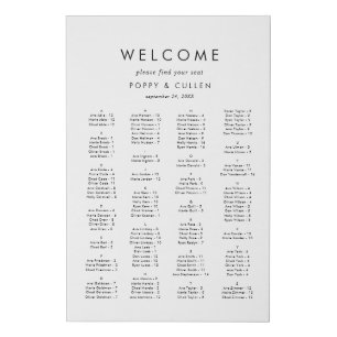 Chic Typography Alphabetical Seating Chart Faux Canvas Print