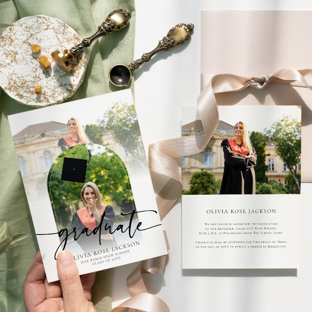 Chic Typography Arch Photo Graduation Announcement (Creator Uploaded)