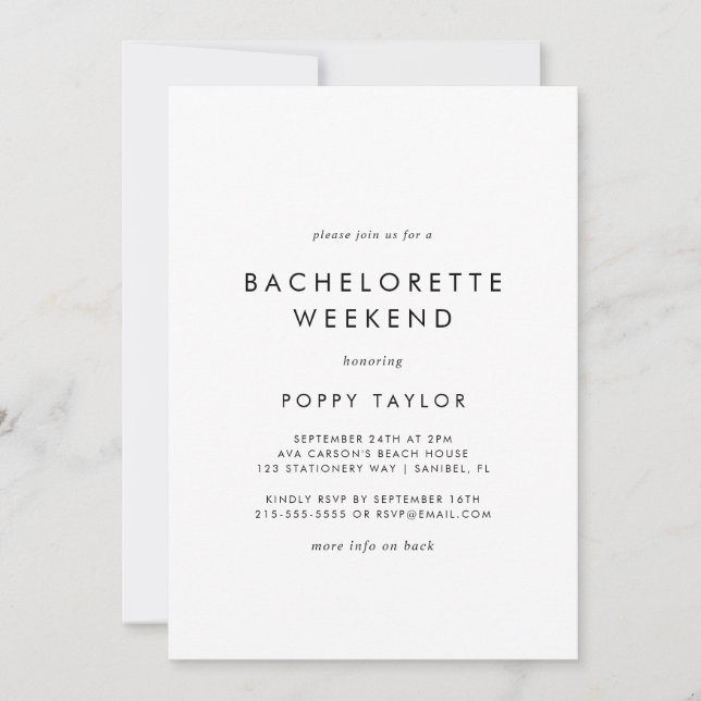 Chic Typography Bachelorette Weekend Invitation (Front)
