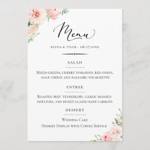 Chic Typography Blush Pink Floral Wedding Menu