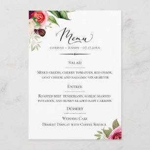 Chic Typography Bohemian Floral Wedding Menu