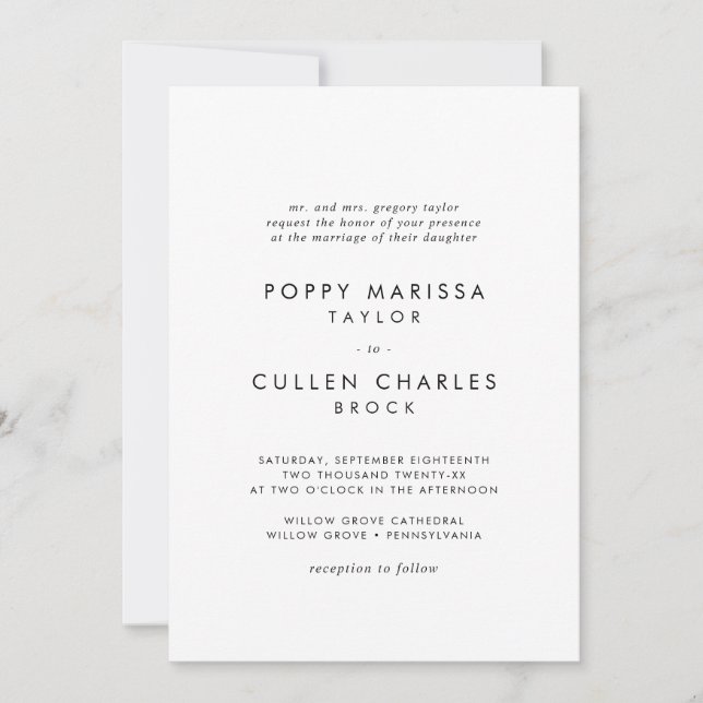 Chic Typography Bold Name Traditional Wedding Invitation (Front)