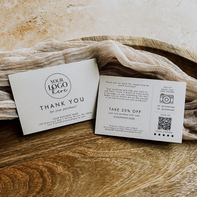 Chic Typography Business Logo Thank You Order Enclosure Card (Creator Uploaded)