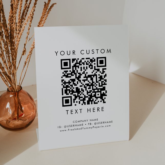 Chic Typography Business or Wedding Custom QR Code Pedestal Sign (Creator Uploaded)