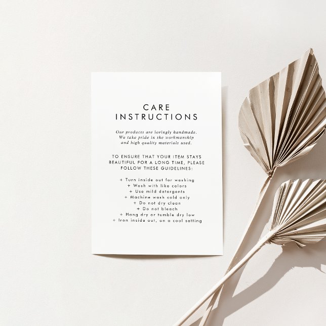 Chic Typography Business Product Care Instructions Enclosure Card (Creator Uploaded)