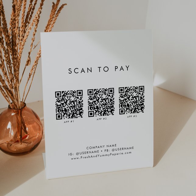 Chic Typography Business QR Code Scan To Pay Pedestal Sign (Creator Uploaded)