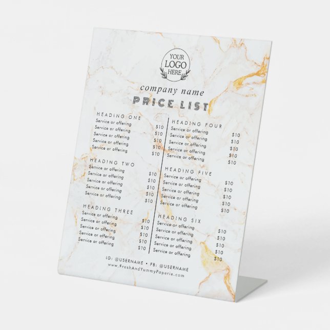 Chic Typography Business Services Price List Pedestal Sign (Front)