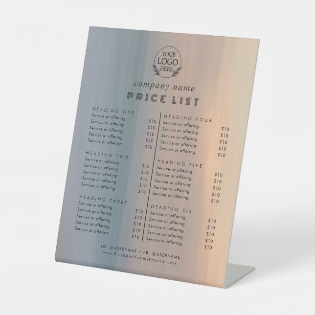 Chic Typography Business Services Price List Pedestal Sign (Front)
