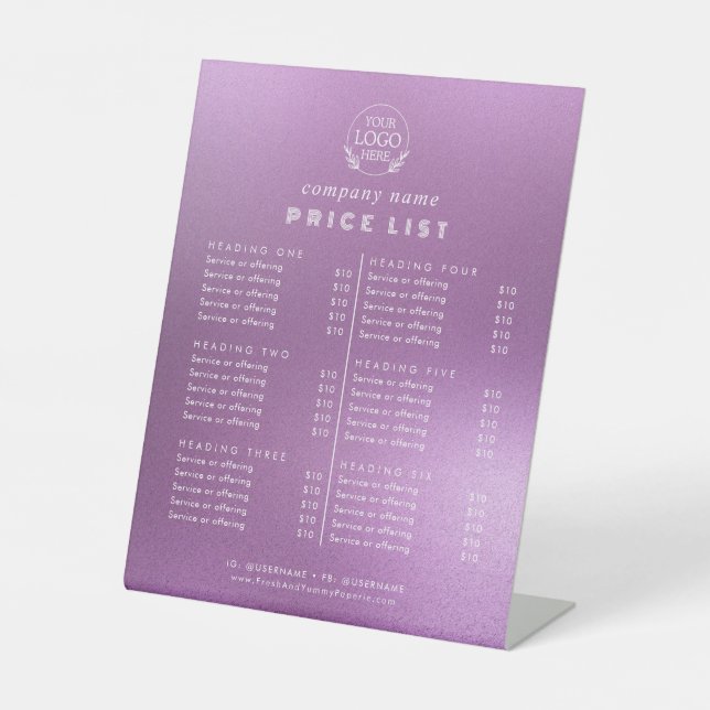Chic Typography Business Services Price List Pedestal Sign (Front)