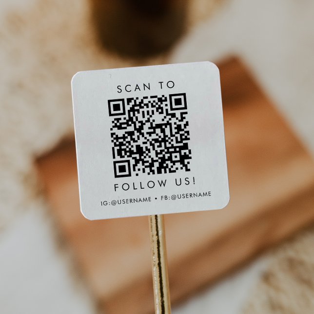 Chic Typography Business Social Media QR Code Square Sticker (Creator Uploaded)