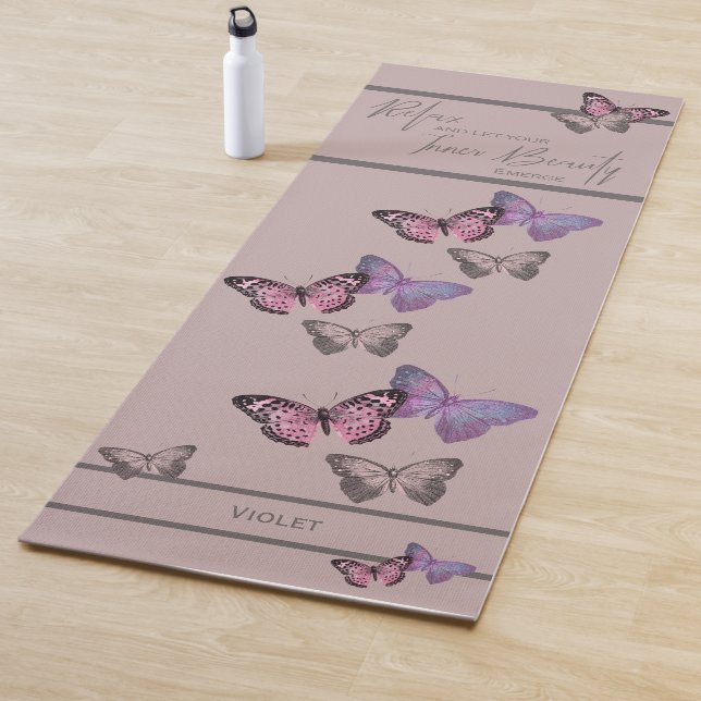 Chic Typography & Butterfly Pattern - Personalised Yoga Mat (In Situ)