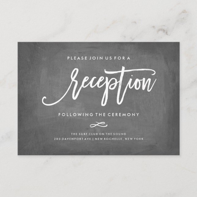 Chic Typography Chalkboard Reception Accommodation Enclosure Card (Front)