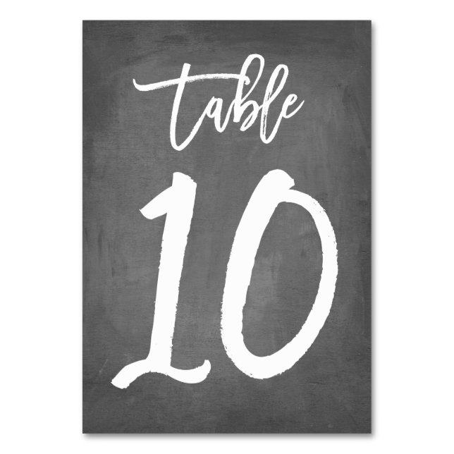 Chic Typography Chalkboard Table Number | Table 10 (Front)