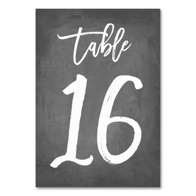 Chic Typography Chalkboard Table Number | Table 16 (Front)