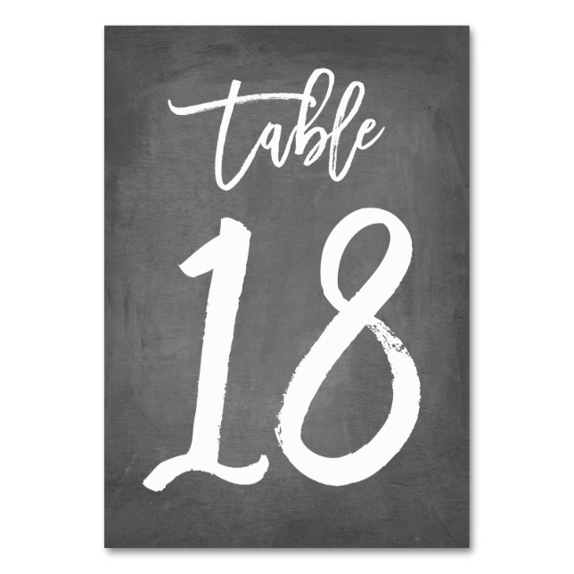 Chic Typography Chalkboard Table Number | Table 18 (Front)