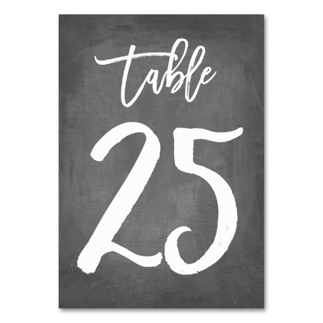 Chic Typography Chalkboard Table Number | Table 25 (Front)
