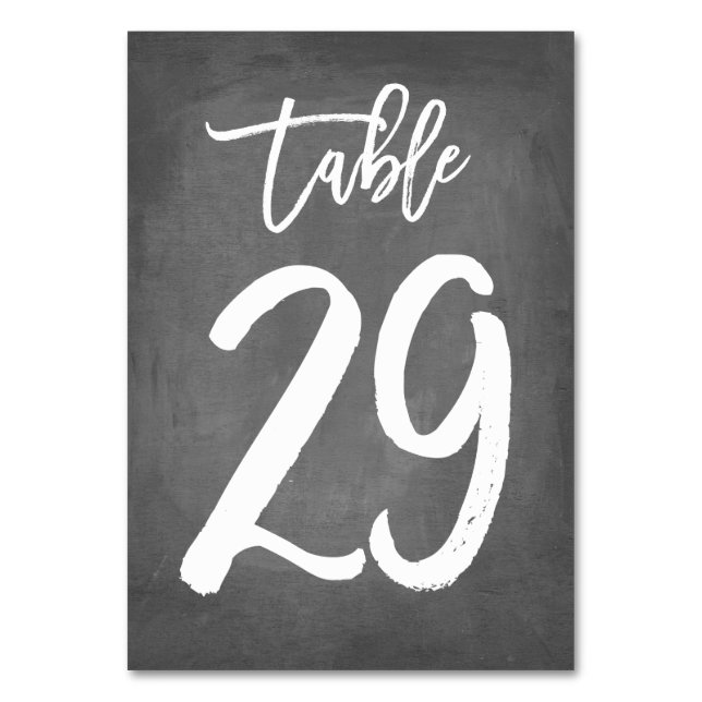 Chic Typography Chalkboard Table Number | Table 29 (Front)