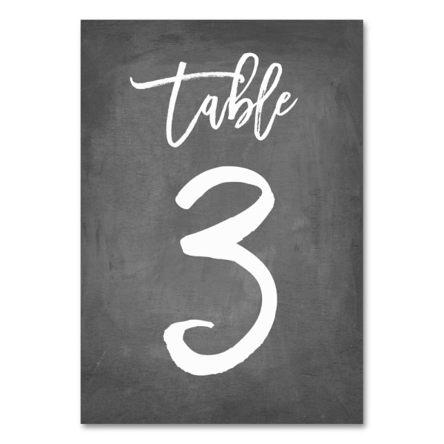 Chic Typography Chalkboard Table Number | Table 3 (Front)