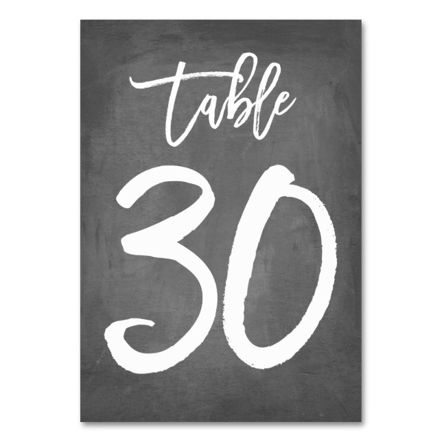 Chic Typography Chalkboard Table Number | Table 30 (Front)