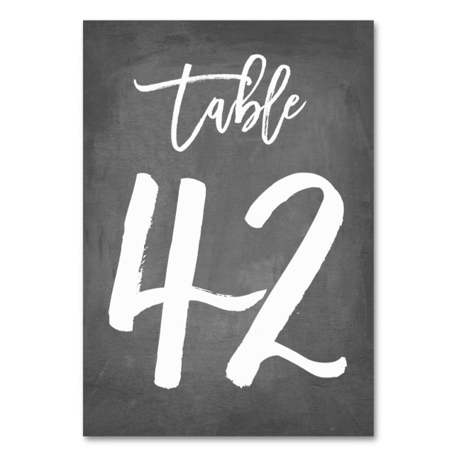 Chic Typography Chalkboard Table Number | Table 42 (Front)