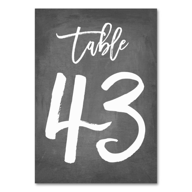 Chic Typography Chalkboard Table Number | Table 43 (Front)