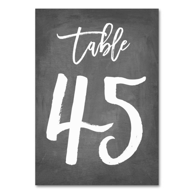 Chic Typography Chalkboard Table Number | Table 45 (Front)
