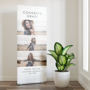 Chic Typography Congrats Grad 3 Photo Graduation Retractable Banner